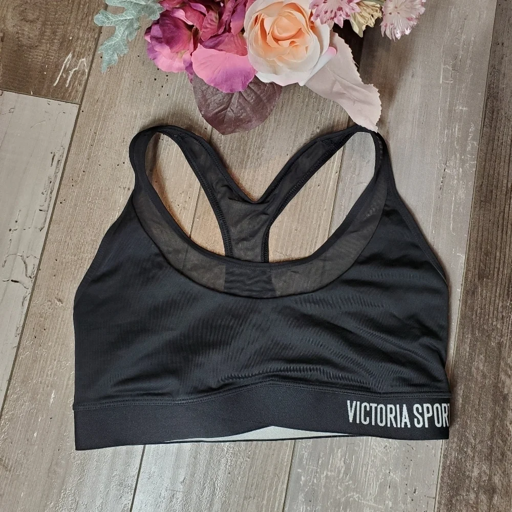 VSX Victoria's Secret Sport Racerback Sports Bra Black Size Small Mesh Trim EUC